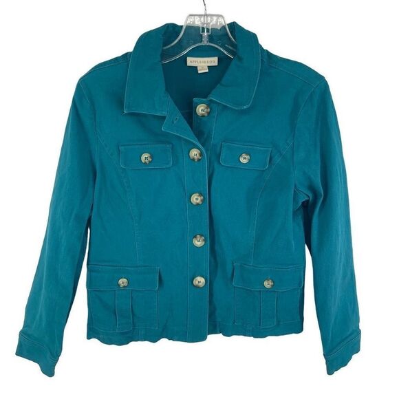 Appleseed's Women's Button Down Jacket Blazer Collared Pockets Teal Green Medium - Picture 7 of 13